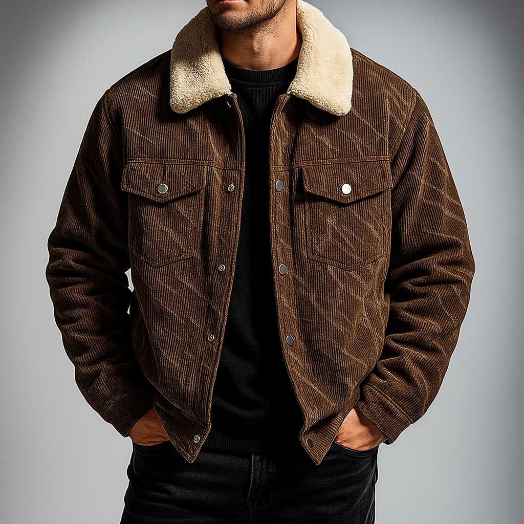Men's Warm Corduroy Fleece Lined Jacket - Classic Fit Outerwear