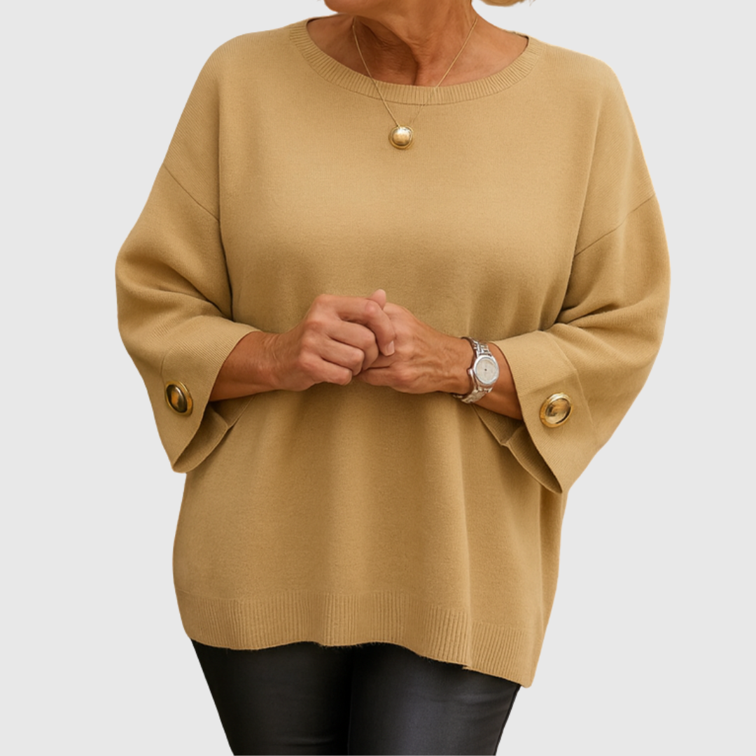 Julianette Chic Elegant Button-Detail Sweater: Comfortable, Versatile Long-Sleeve Knit for Women