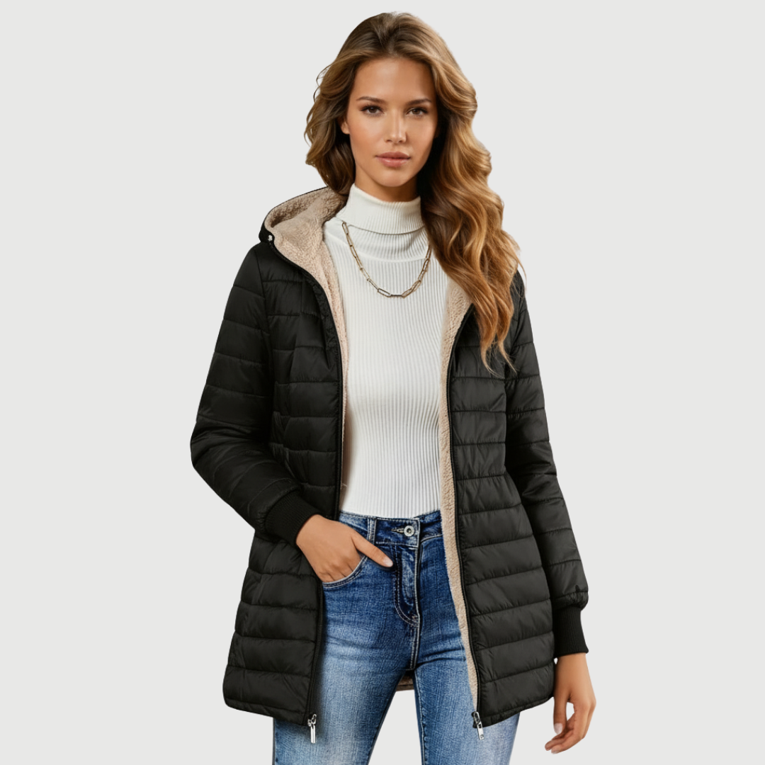 Michèle Women's Long Quilted Waterproof Elegant Winter Coat Jacket
