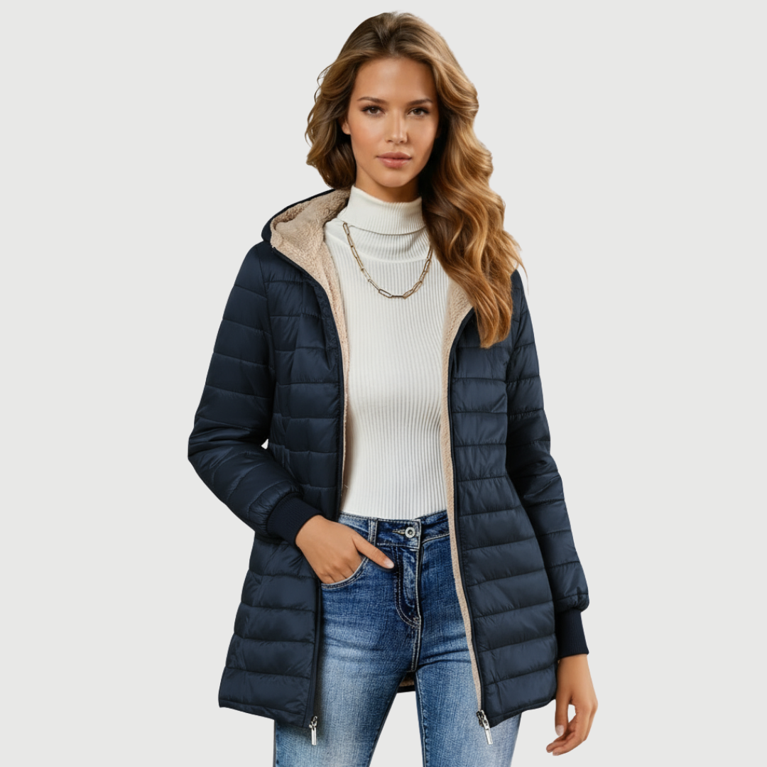 Michèle Women's Long Quilted Waterproof Elegant Winter Coat Jacket