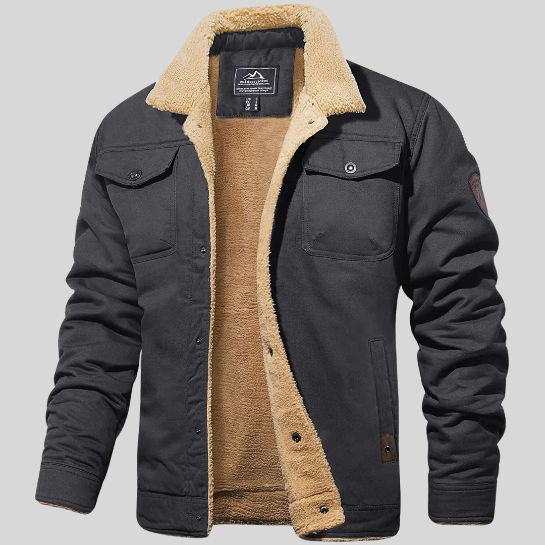 Men's Durable Winter Parka Coat - Warm Cotton Polyester Hooded Jacket