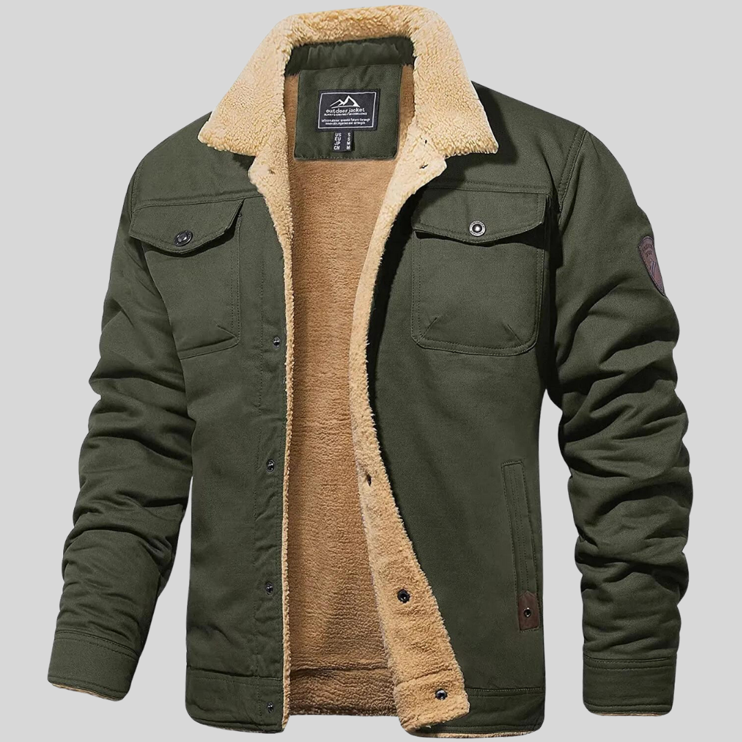 Men's Durable Winter Parka Coat - Warm Cotton Polyester Hooded Jacket