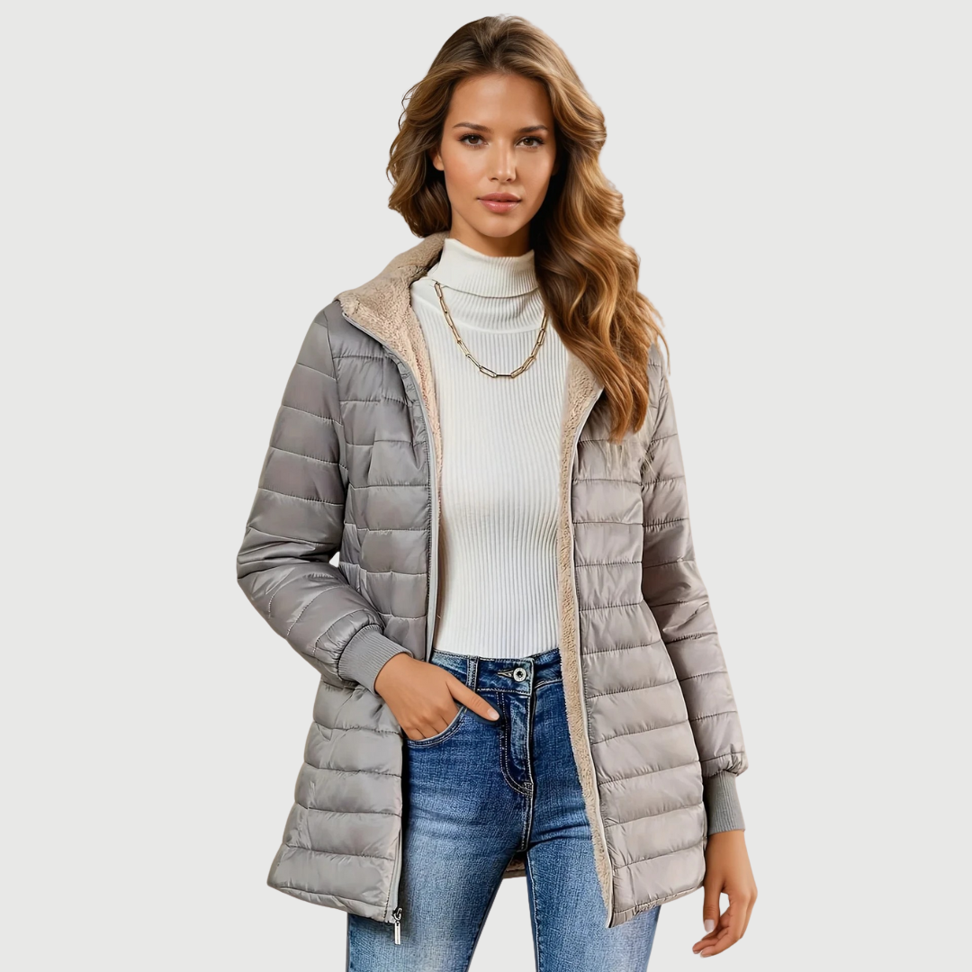 Michèle Women's Long Quilted Waterproof Elegant Winter Coat Jacket