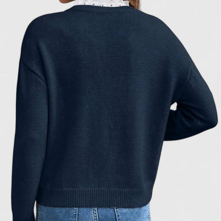 Zaryphine Women's Elegant Lace Detail Long Sleeve Casual Blouse Top