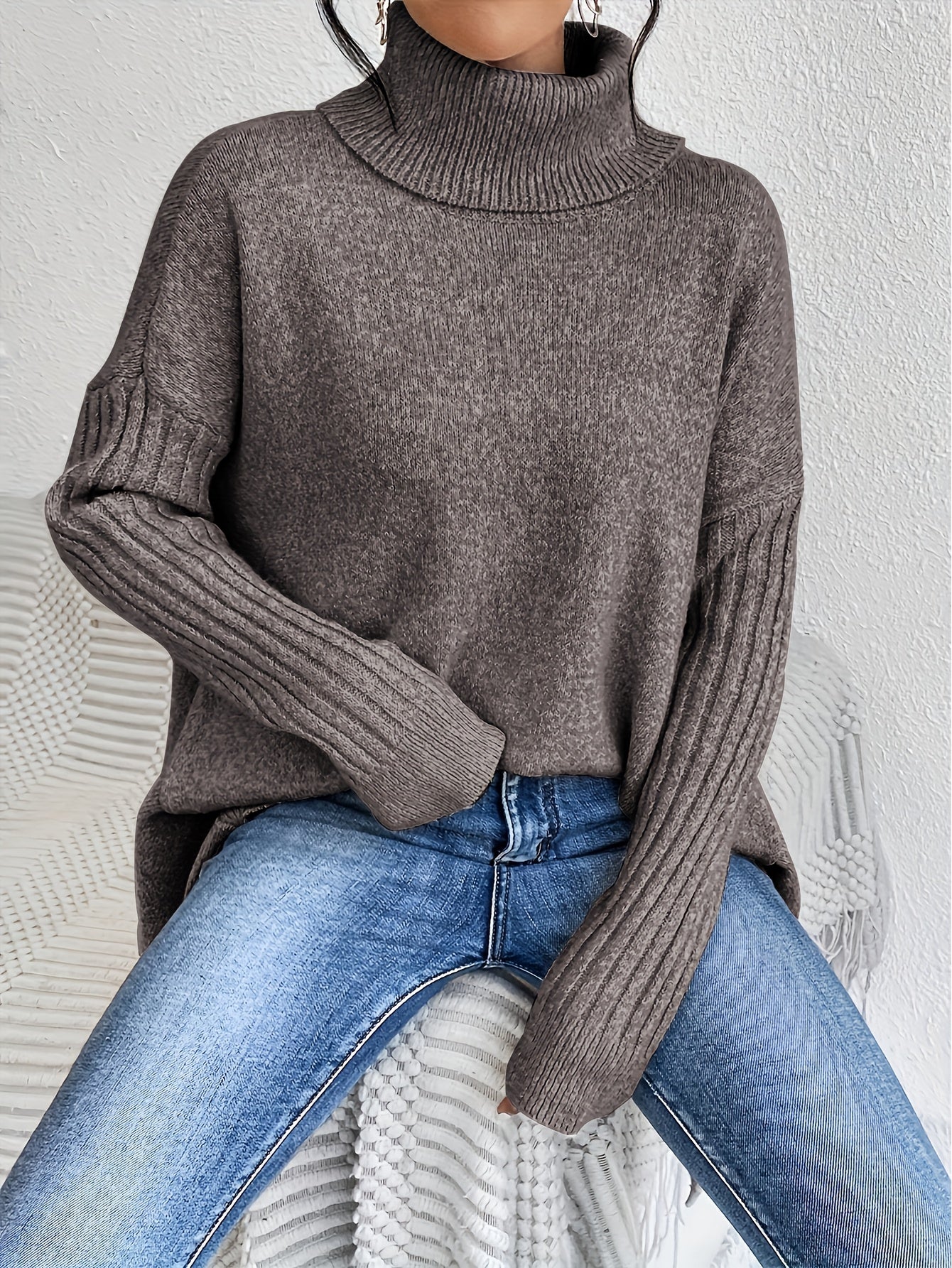 Audrey Cozy High Neck Draped Sweater: Cloud-Soft Knit for Elegant Comfort