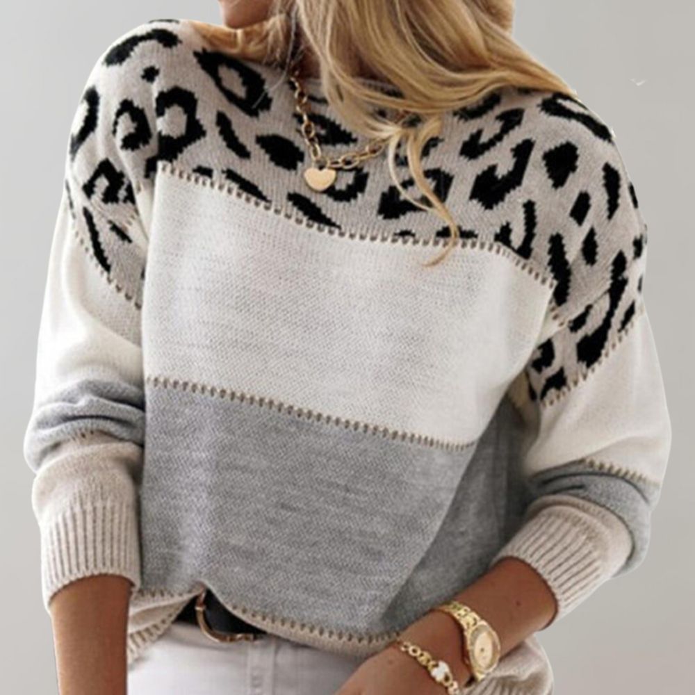 Diane™ Women's Leopard Accent Knit Sweater: Trendy, Soft, Cozy, Stylish Comfort