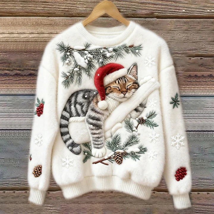 Elisabeth – Plush Sweater with Lazy Cat