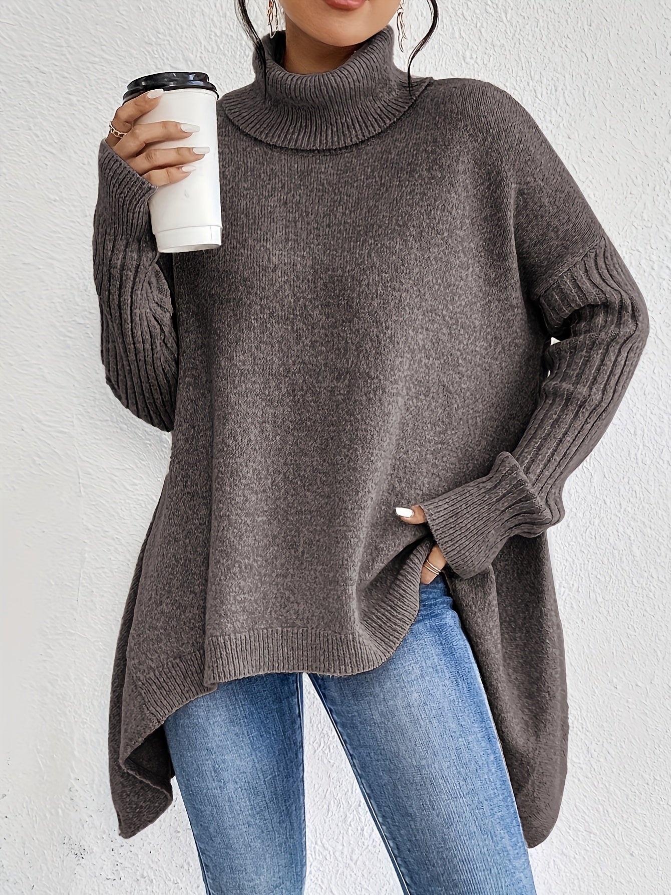 Audrey Cozy High Neck Draped Sweater: Cloud-Soft Knit for Elegant Comfort