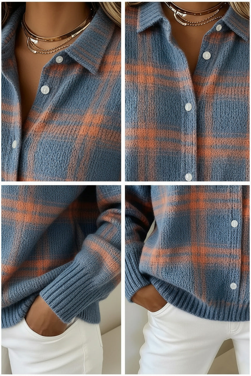 Stylish Women's Plaid Print Buttoned Cardigan Sweater - Soft Cotton Comfort