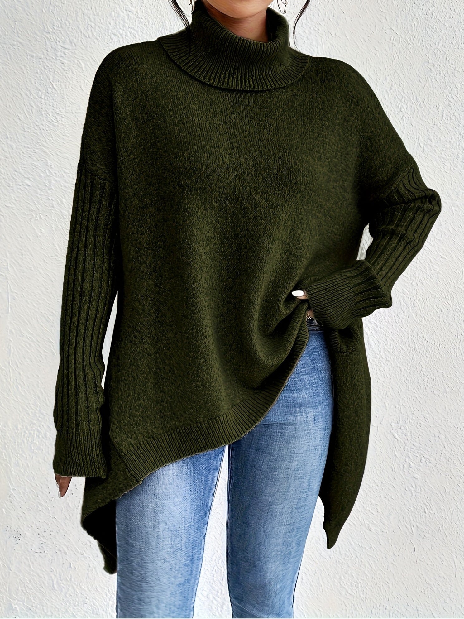 Audrey Cozy High Neck Draped Sweater: Cloud-Soft Knit for Elegant Comfort
