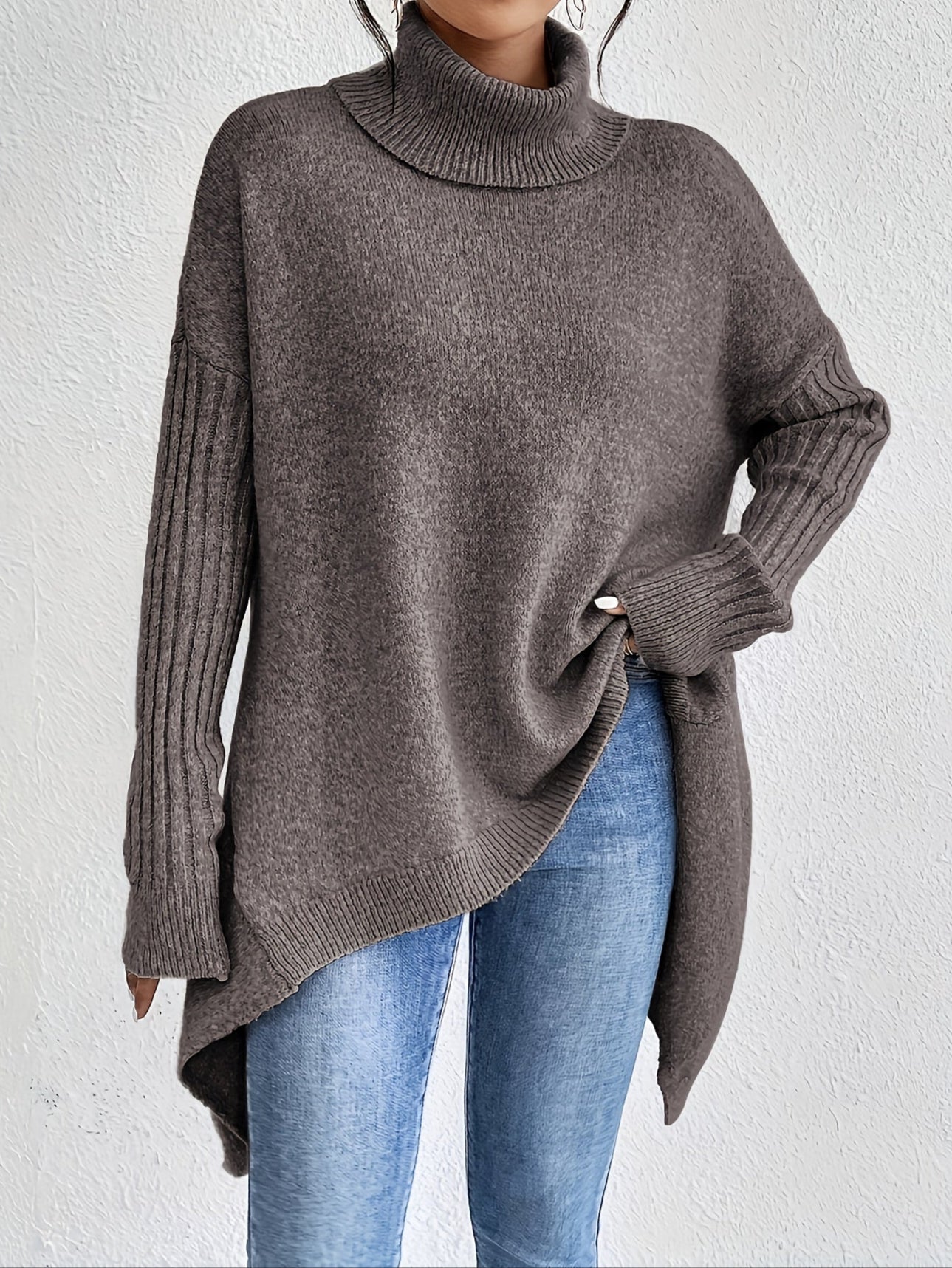 Audrey Cozy High Neck Draped Sweater: Cloud-Soft Knit for Elegant Comfort