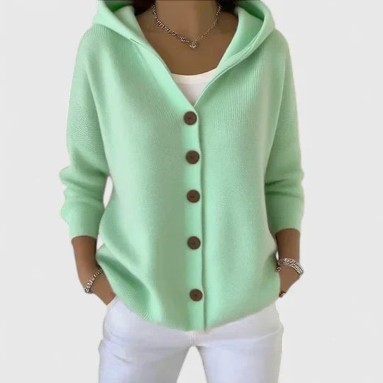 Joyce Elegant Cotton Hooded Cardigan for Women – Relaxed Fit Long Sleeve