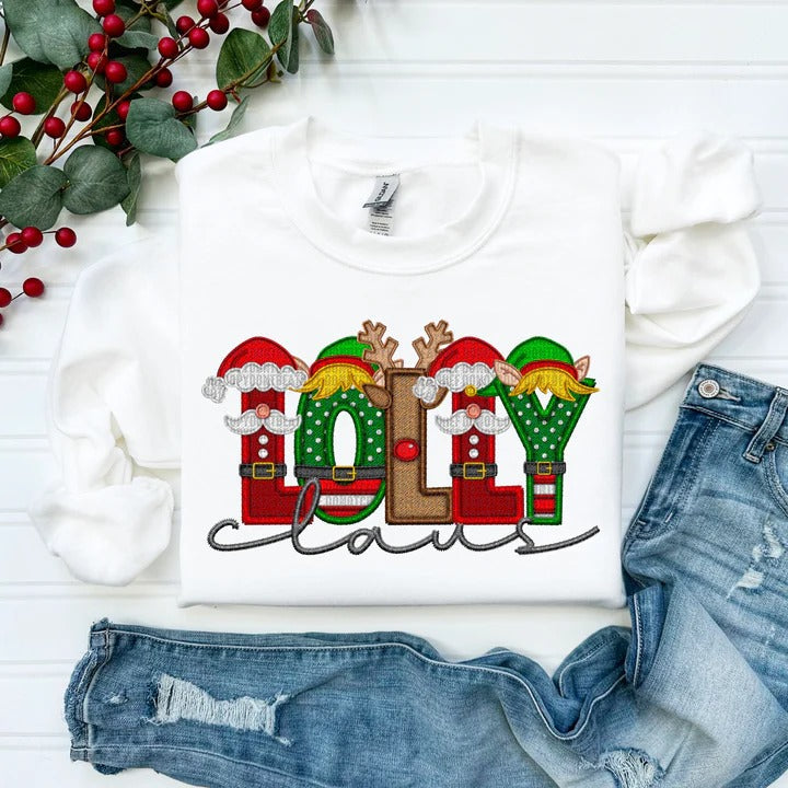 Custom Family Christmas Claus Personalized Sweatshirt with Name on Sleeve