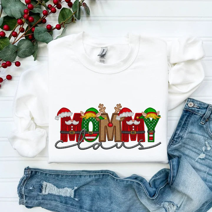 Custom Family Christmas Claus Personalized Sweatshirt with Name on Sleeve