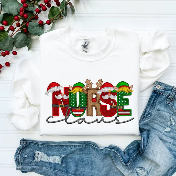 Custom Family Christmas Claus Personalized Sweatshirt with Name on Sleeve
