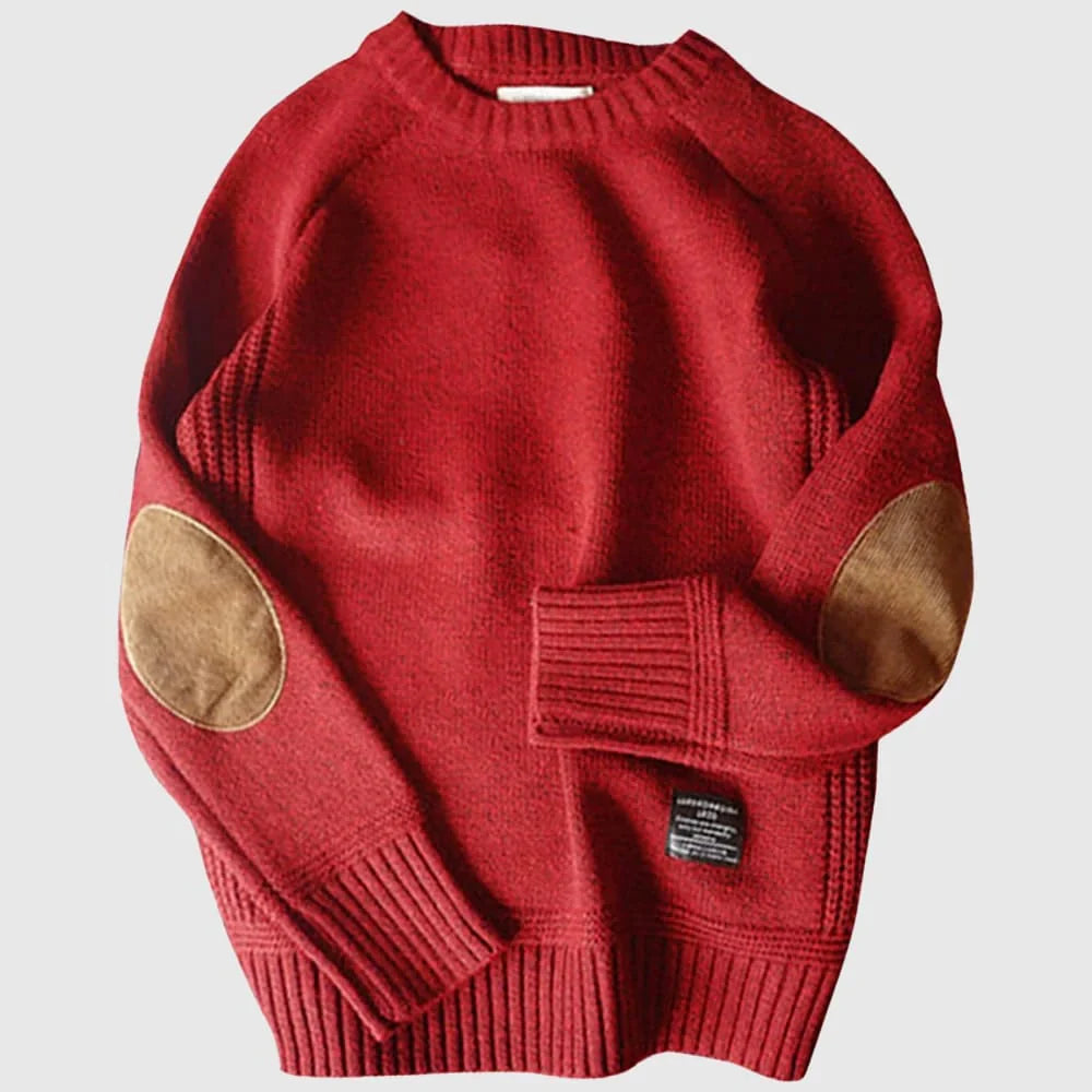 Luxurious Boston Wool Blend Sweater with Stylish Corduroy Elbow Patches for Men