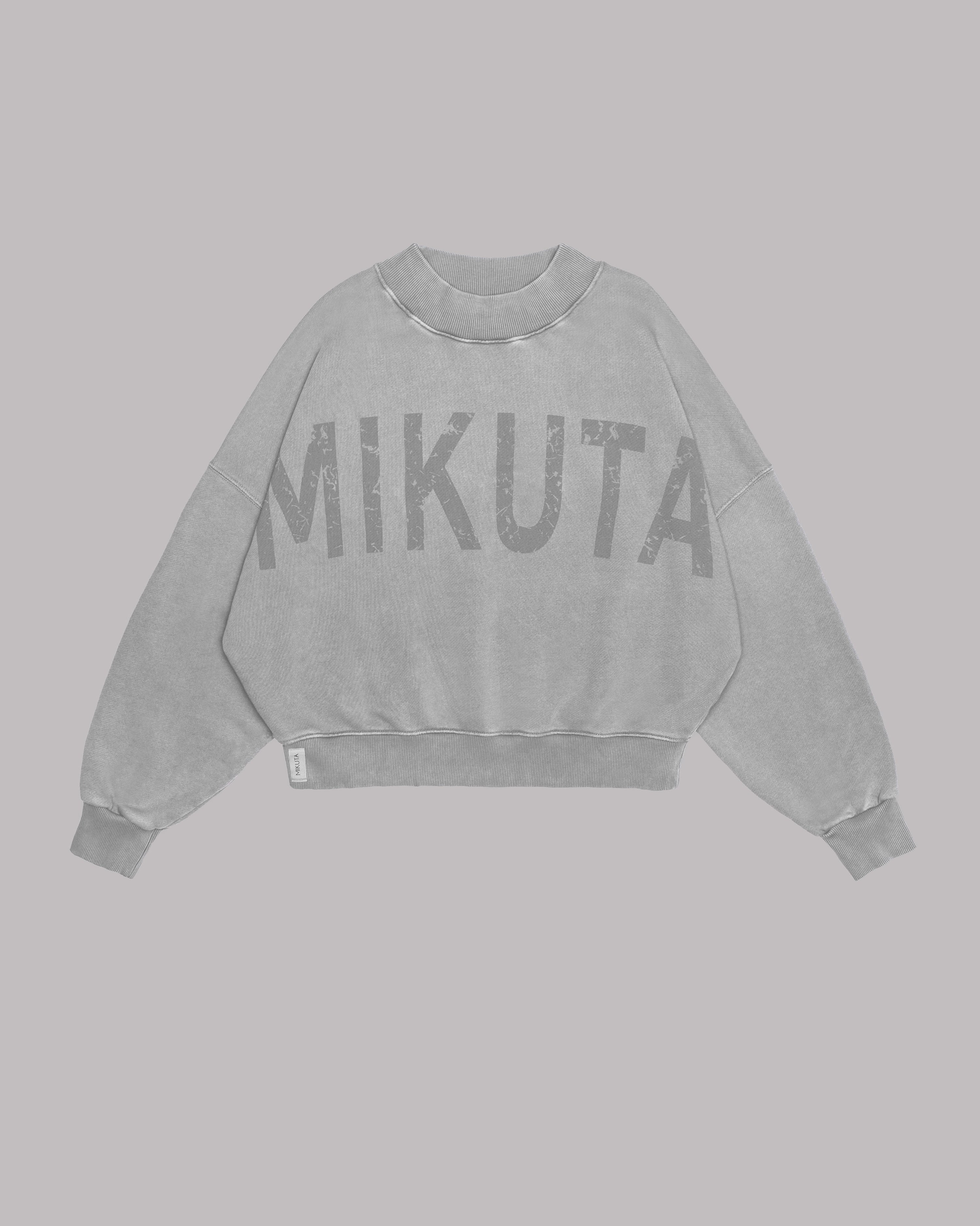 Cozy Oversized Cotton Mikuta Sweater - Light Grey Faded Print Comfort